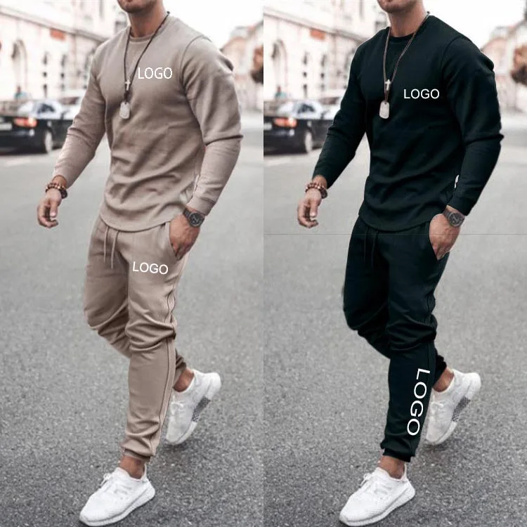 

Customized 3XL Plus size Men's Tracksuit Solid Plain Crewneck Mens Hoodies Sweatpants Sweatshirt Jogger Set 2 Piece Pant Set