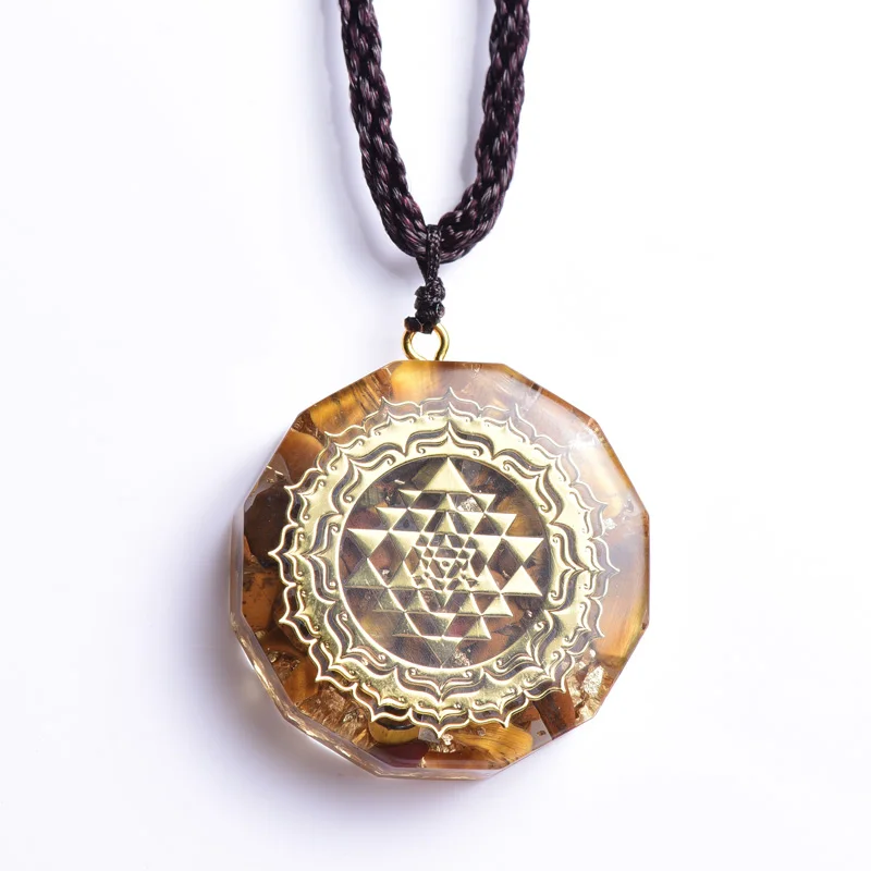 

Natural Orgonite crystal tiger's eye stone crystal seven chakra pendant, Color