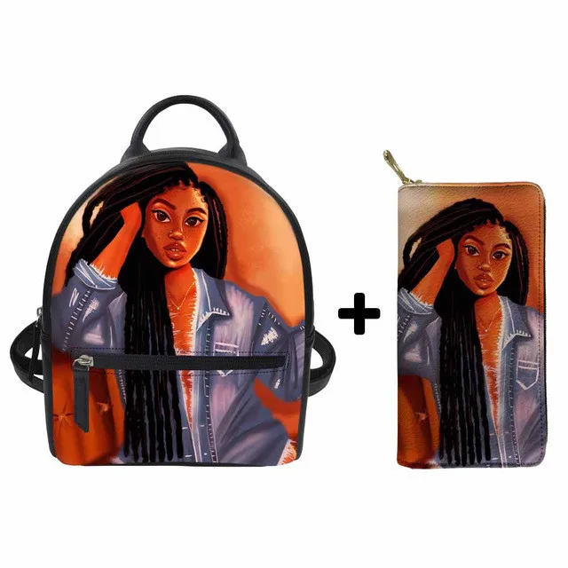 

Luxury Design Backpacks Women PU Leather Backpack&Purse Ladies Shoulder Beach Bag African Girls Black Art Bagpack