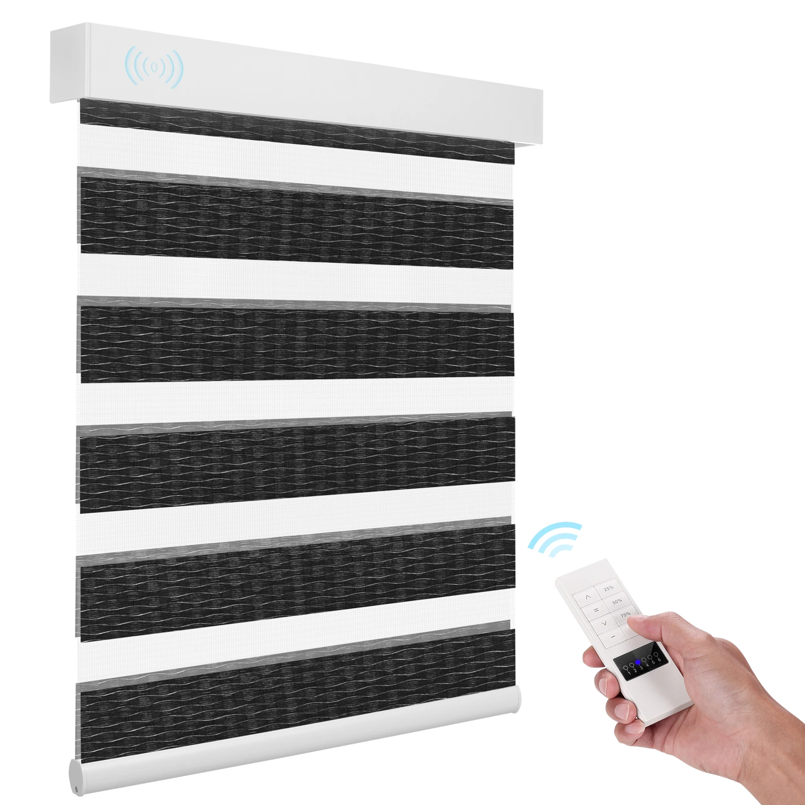 ZSTARR Light Filtering Alexa Smart Motorized Electric Banded Layered Blinds Zebra Dual Shades with Remote for Living Room Window