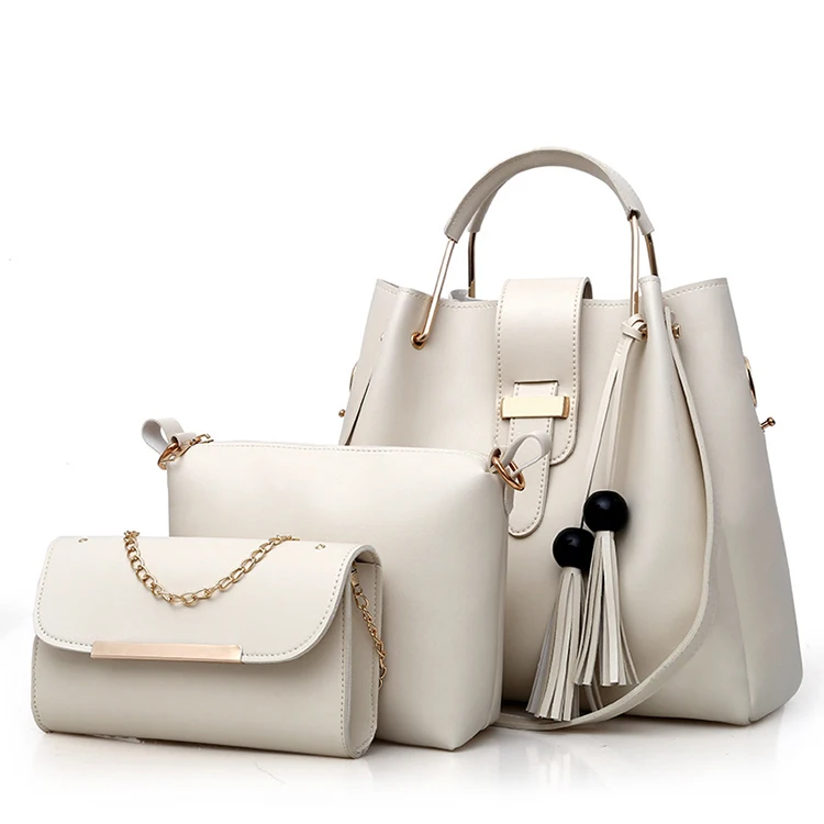 

T011 One-shoulder all-match ladies fashion simple pu leather tote bag 3 piece hand bag set handbags for women
