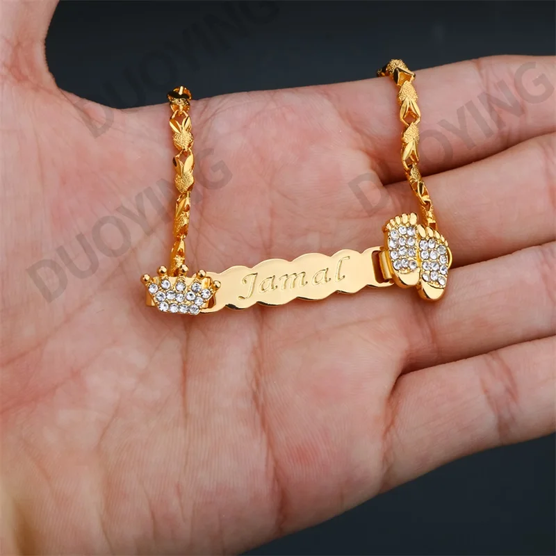 

Custom Letters Name Crown Baby Jewelry Gold Plated Footstep Copper Bracelets Women Bracelet Jewelry, Rose gold/gold/silver/gun black