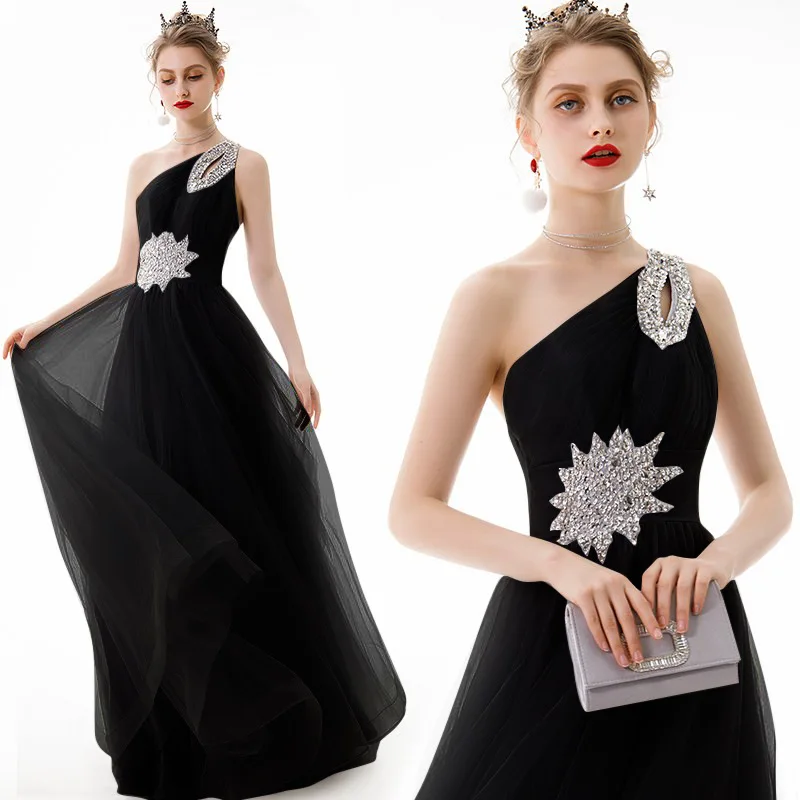 

new arrival one shoulder sequin beading floor length womens formal dresses slim black evening dresses ball party gown for women, Customized color