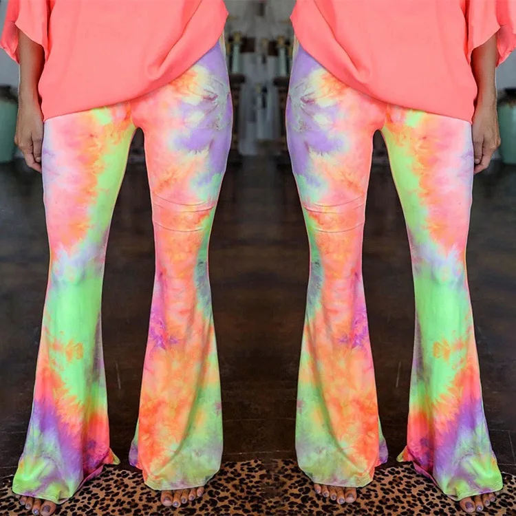 

women plus size pants tie-dye flared pants women casual loose women's trousers & pants, Customized color