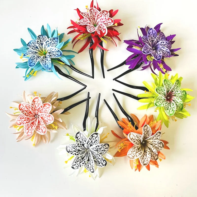 

Spider lily plumeria hair pick Foam flower hair accessories Artificial Island tiara frangipani hibiscus ear accessories, 7 colors available