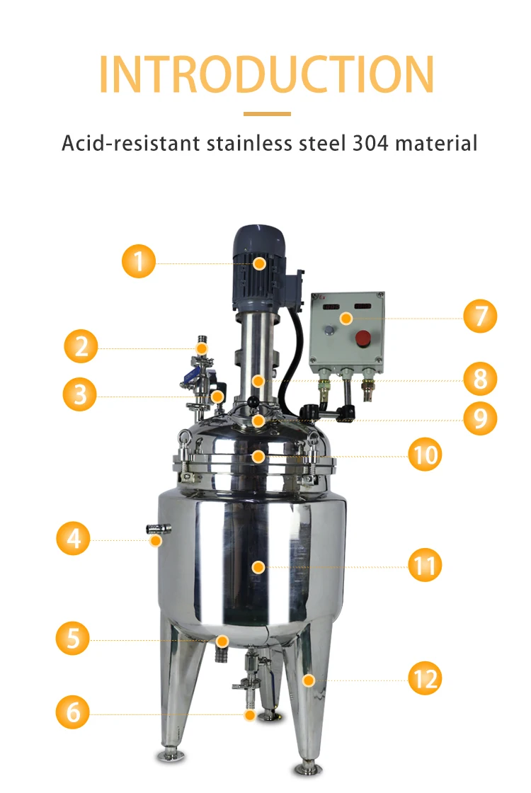 40l 60l 80l Glass Lined Stainless Steel Chemical Reactor Price