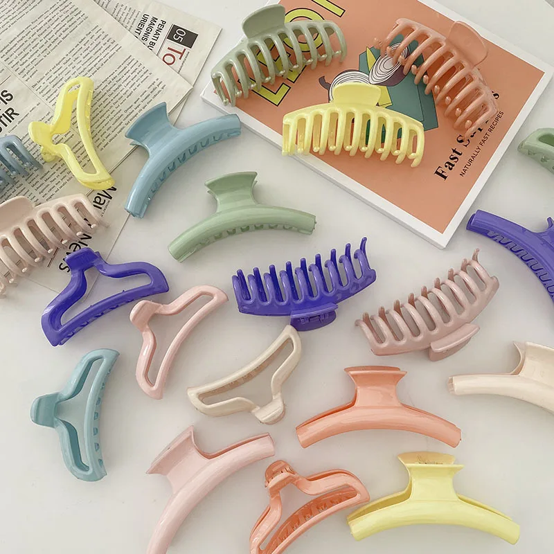 

JUHU 2021 biodegradable Candy color acrylic hair claw clip hollow clip solid color classic all-match hairpin wholesale for women, Colorful