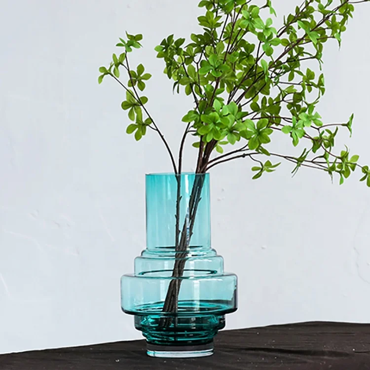 

Bixuan Handmade Mouthblown Art Glass Vase Unique Modern Design Table Centerpieces Home Decor Green Color Flower Vases, 30 cm