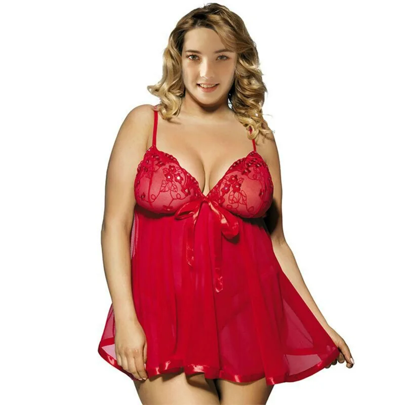 

2021 Sexy Lace Lingerie See-through Transparent Lady Sleepwear Plus Size Cami Pajama Sleepwear Lingerie