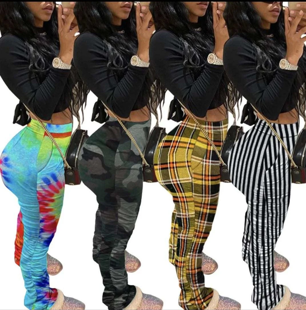 

2020 Spring Latest Women Stacked Compression Leggings Pants Camo Print Stacked Pants Sweats