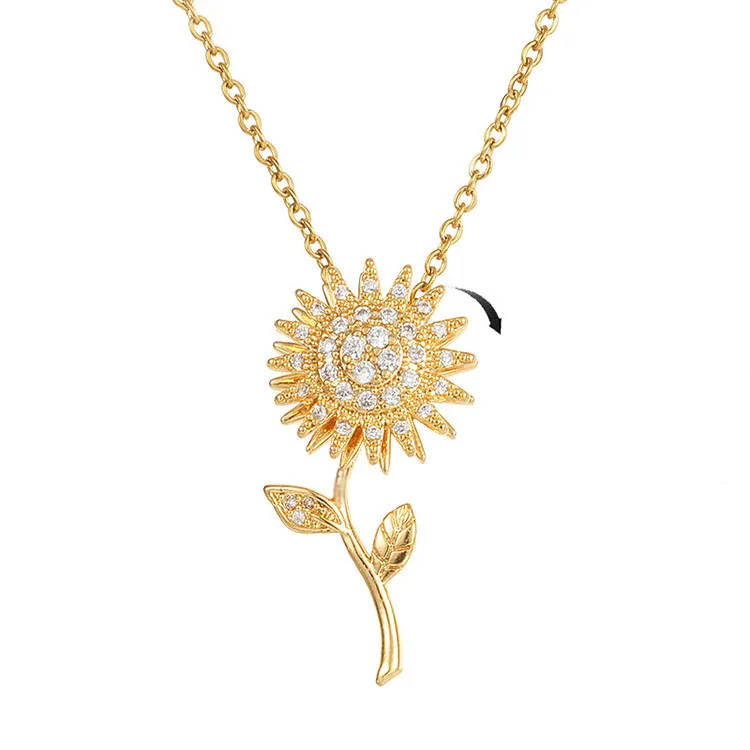 

G2017 Sun Flower Rotating Pendant Necklace Gold Clavicle Chain Relieve Stress Spinning Sunflower Necklace For Women Jewelry