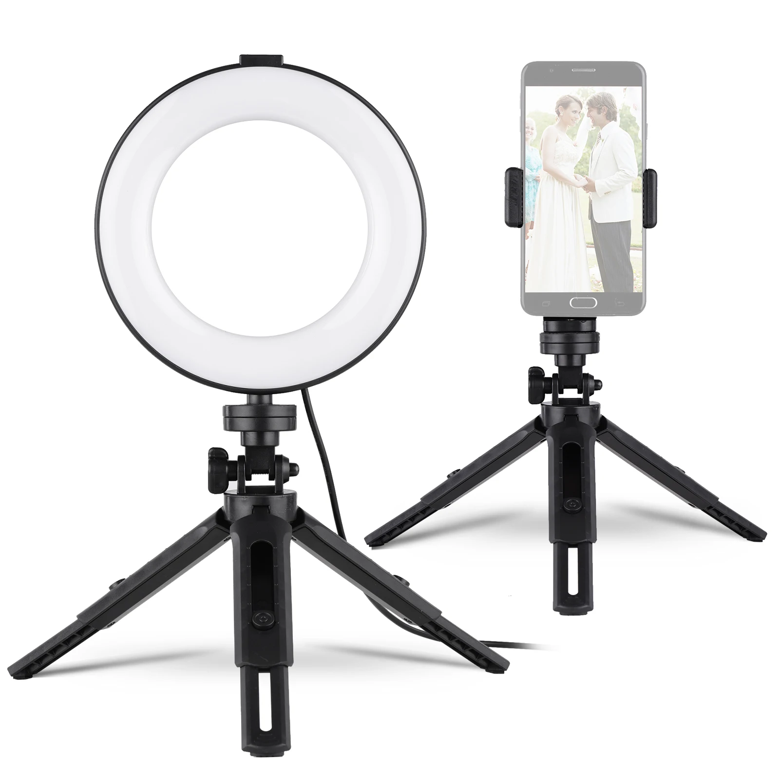 

Andoer 6 Inches Tripod Stands & Phone Holder & Remote Shutter Ring Light Kit