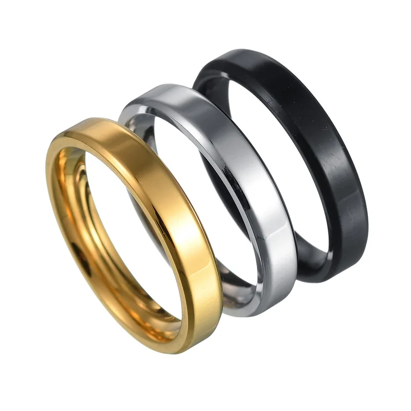 

Amazon Hot Minimalist Style High Polish Gold Silver Black Plated 4mm Width Female Girl Stainless Steel Rings Jewelry For Women, Color plated as shown