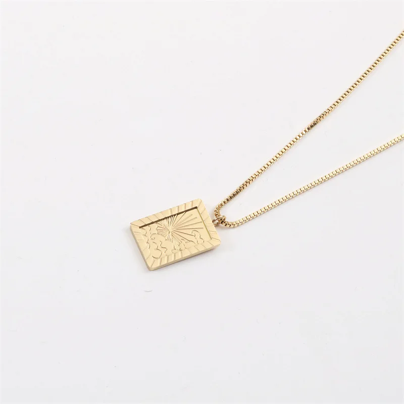 

Fashion Women Sun Jewelry Dainty Ladies Girls Stainless Steel Sunburst Square Necklace 18k Gold Plated Square Necklace, Gold/silver