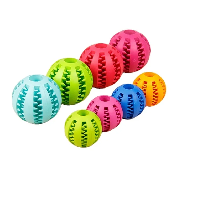 

Kinyu Interactive Durable Pet Supplies Feed Ball Dog Chew Toy Rubber Dog Treat Ball Dispenser for Dogs Red Yellow Green Blue