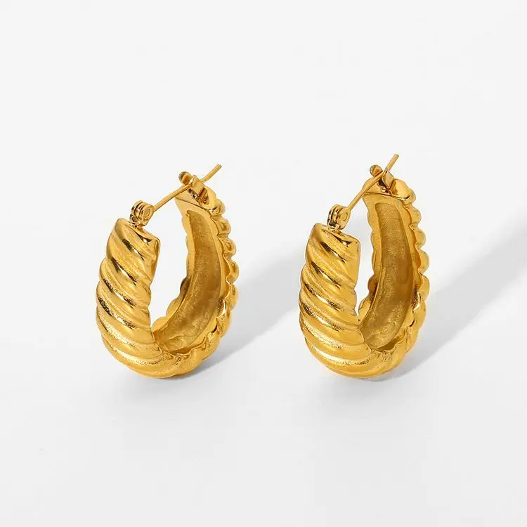 

Stylish C Shape Croissant Earrings 18K Gold Plated Stainless Steel Twist Croissant Hoop Earring Women Jewelry