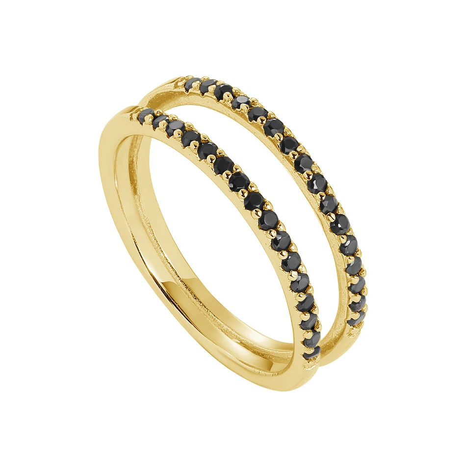 

wholesale silver Jewellery fashion customized 18k gold plated black diamond engagement wedding double ring