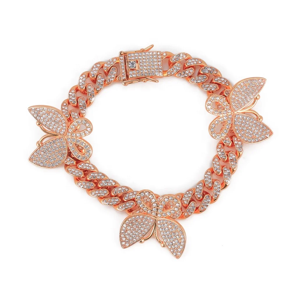 

Cuban Link Anklet Bracelet Women Bling Crystal 3 Butterfly Foot Chain Jewelry