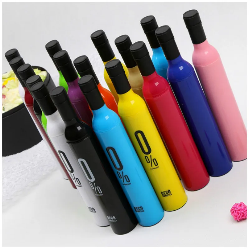 

H211 Custom Printing Business Gift Sunshade Travel Rainy Sunny 3 Folding Umbrellas Creative Foldable Wine Bottle Umbrella, Multi colour