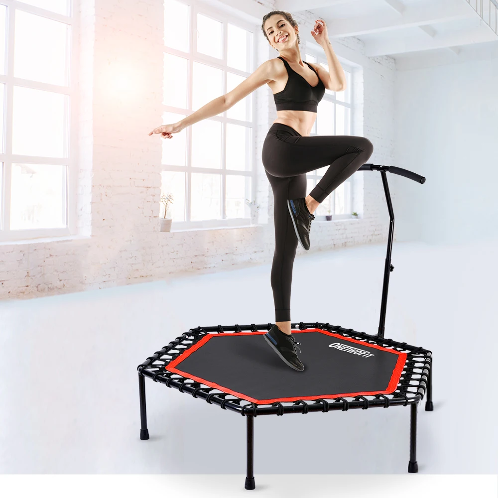 

OneTwoFit Reliable Adult 4FT 48Inch Indoor Bungee Cord Jumping Rebounder Gymnastic Fitness Mini Hexagon Trampoline, Black&red