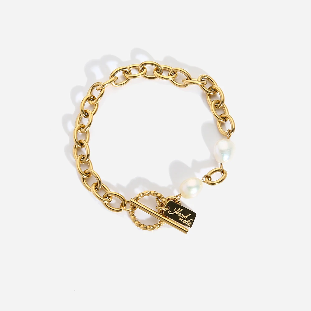 

Natural freshwater pearl titanium steel bracelet girls thick chain OT buckle new fashion bracelet jewelry 2024