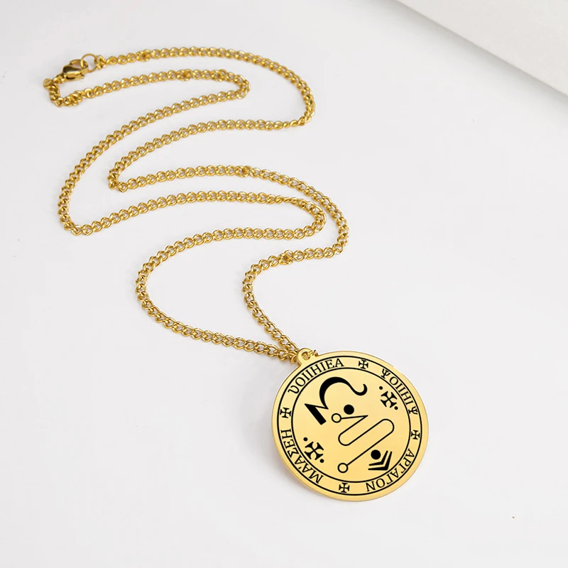 

New Seal of The Jophiel Angel Beauty of God Jophiel Sigil Pendant Necklace Stainless Steel Jewelry Men Necklaces, Steel color,can custom color