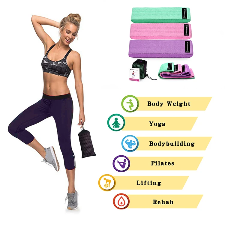 

Ship from US wholesale gym yoga fitness exercise hip strength training fabric resistance bands set