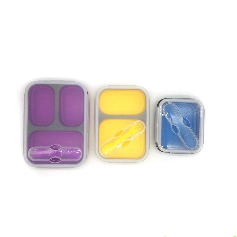 

1300ML 850ML 600ML Microwave Safe Air Tight Folding Silicone Bento food lunch box silicone with Dividers, Customized color