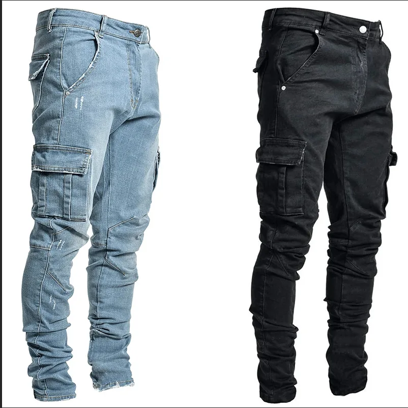 

New style jeans slim jin men's hot sale side pockets small feet skinny jeans for men jcjq jeans, Picture color