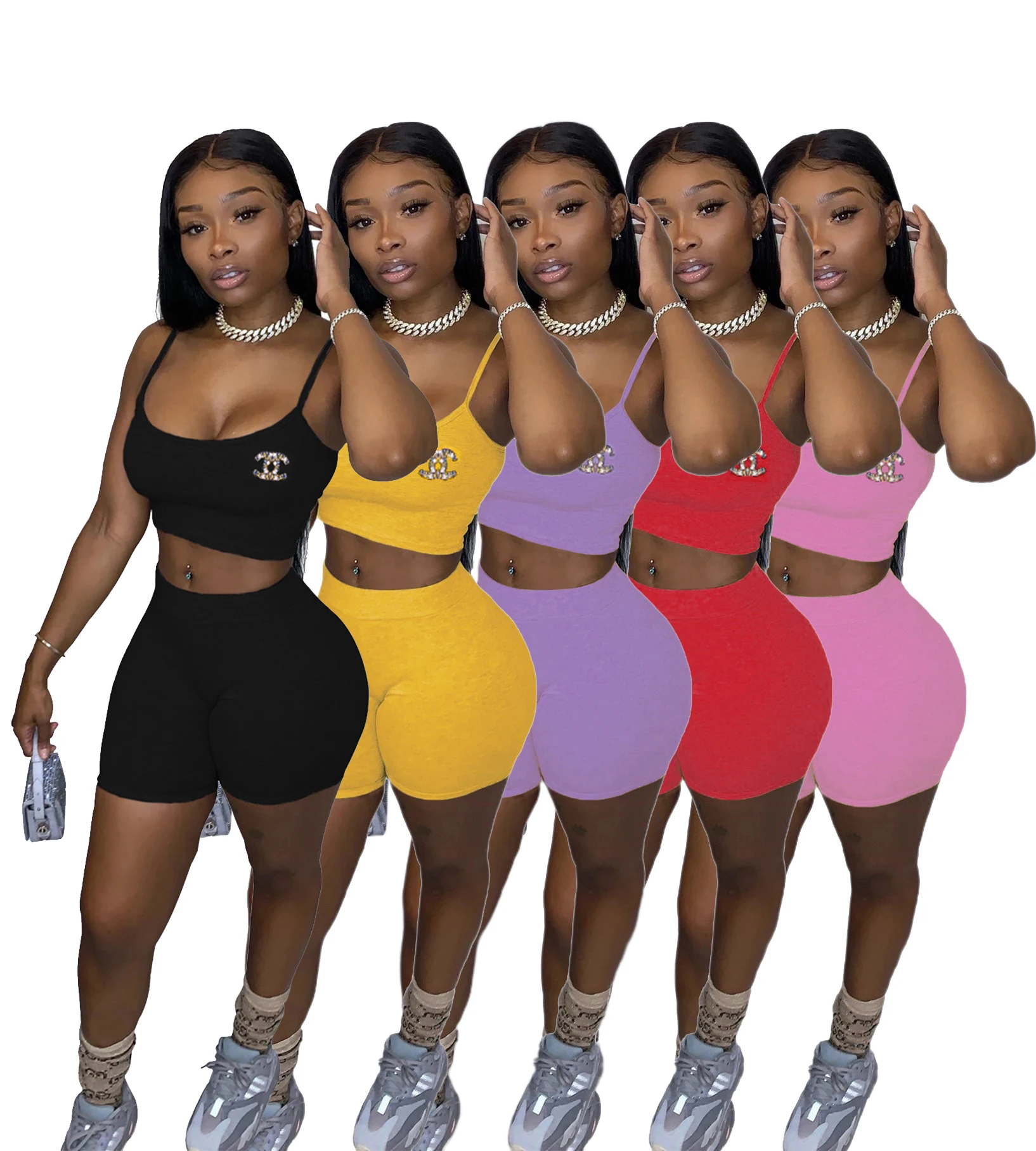 

2022 New Arrivals Biker Short Set Women's Summer Sets Matching Solid Joggers Womens 2 Piece Outfits, Picture