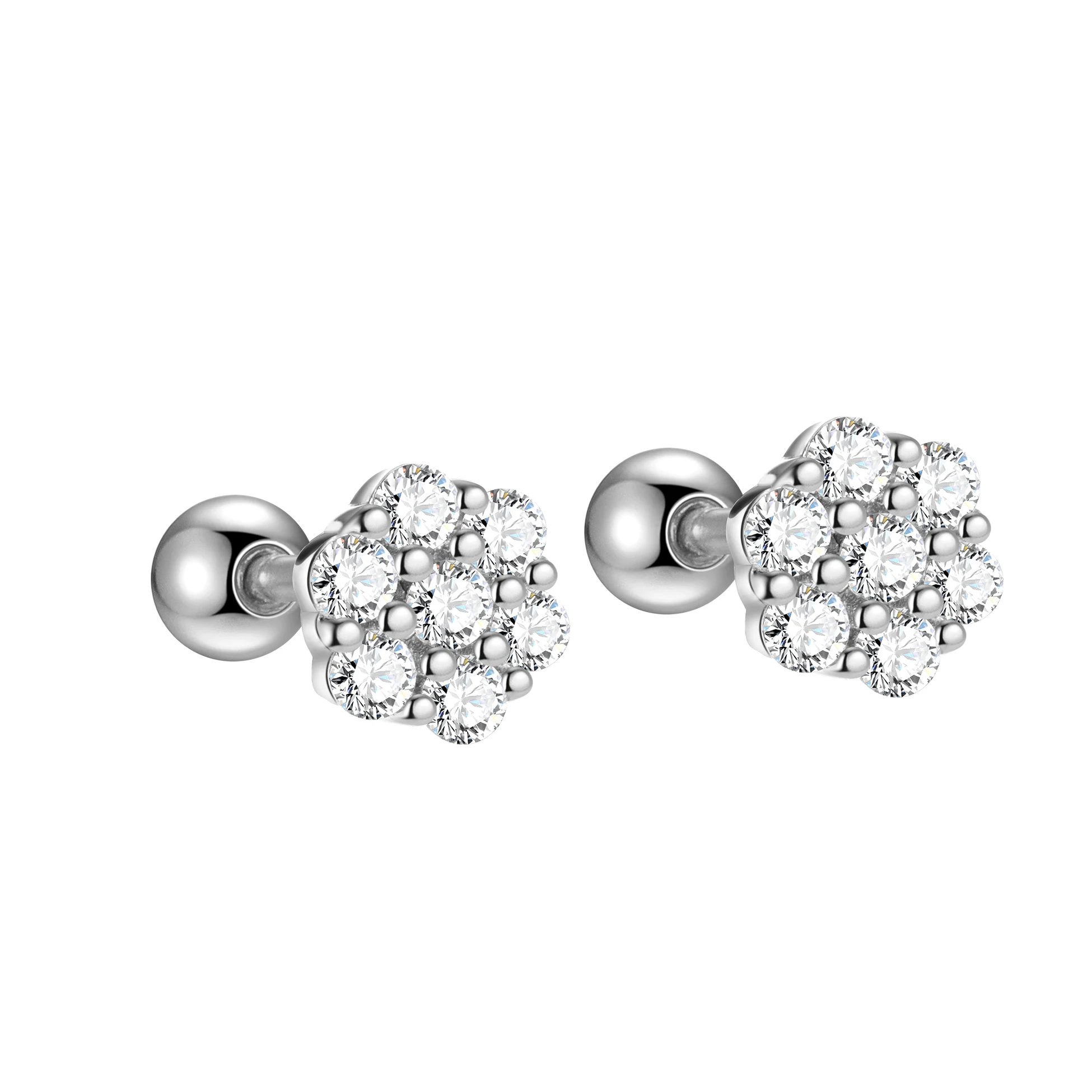 Designer Flower Stud 925 Sterling Silver Round CZ Minimalist Vintage Fashion Screw Back Earrings Set for Women Fine Jewelry