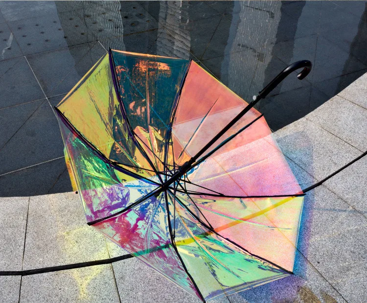 

Transparent umbrella Special Iridescent Color POE Ranbow Shining Auto Open Fashion Laser Umbrella
