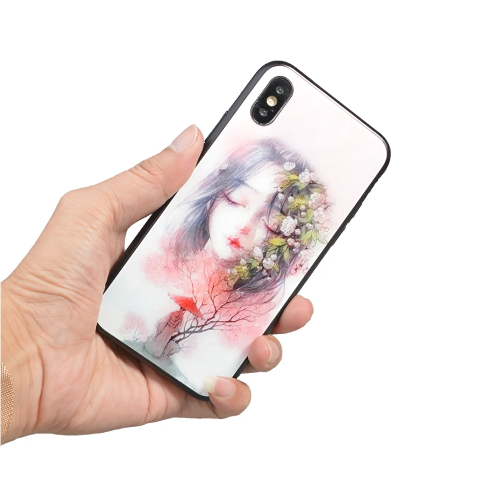 

OEM Good Quality Print Make Your Own Design Glass Phone Cases For iPhone X, Custom Hard Case, Pink, red, white