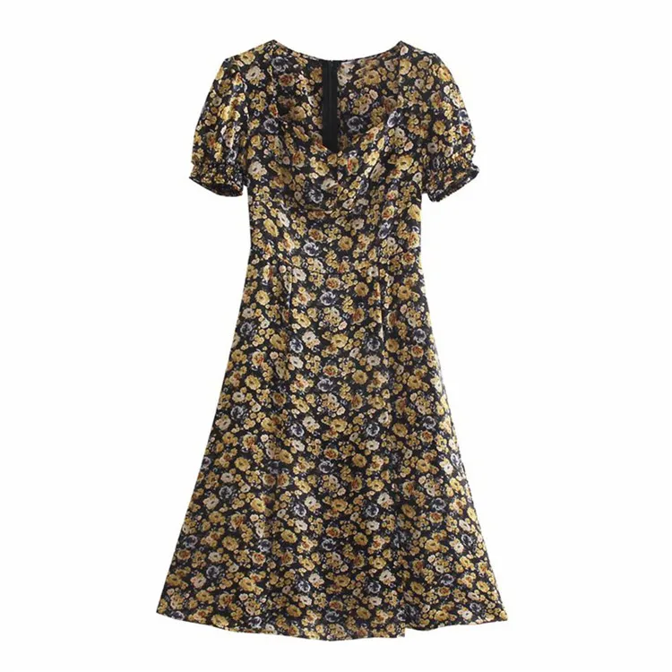 

BMURHMZA2021 summer new elegant casual women's dress satin water-printed floral short sleeve split dress, Picture color