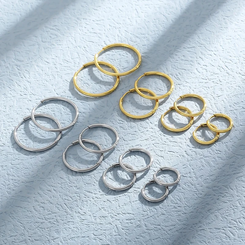 

Kalen fashion korean 15-30mm 18K Gold Plated Silver PVD Stainless Steel Hoop Earrings For Women