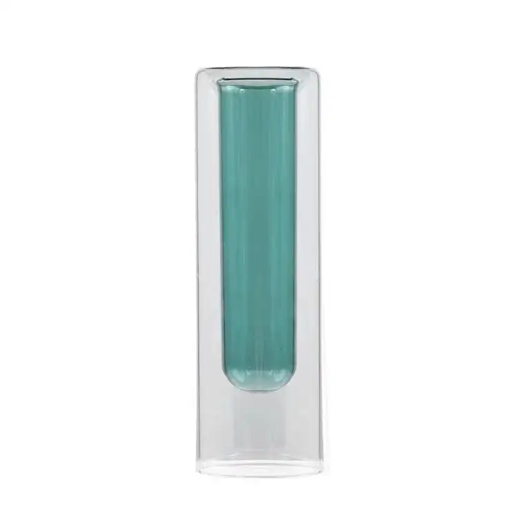 

Customized Handblown Different Colored Borosilicate Double Wall Tall Cylinder Glass Tube Bud Flower Vase, Customized color