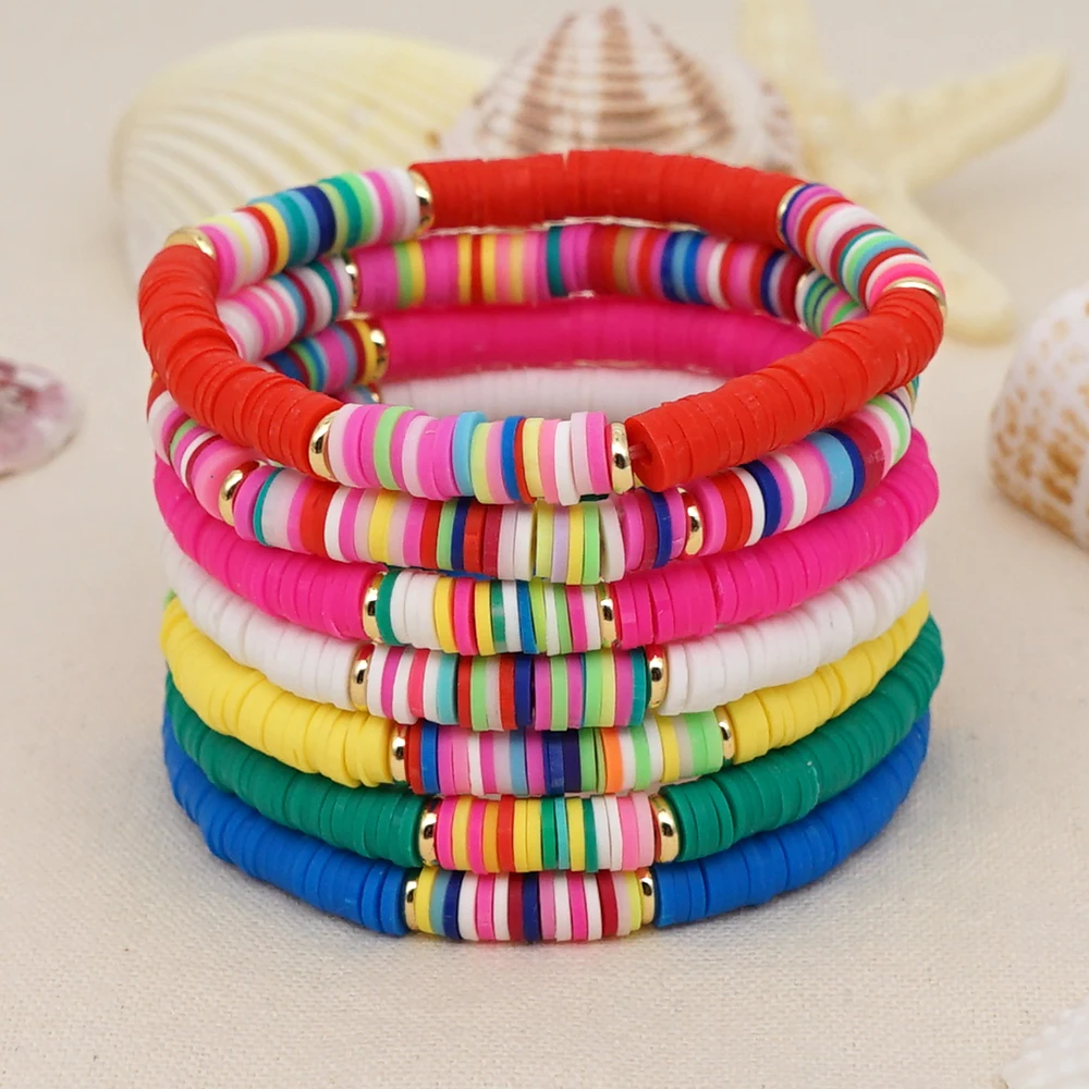 

Go2Boho Wholesale Bohemian Multicolor Heishi Bangle Vinyl Disc Women Summer Girl Fashion Jewelry Polymer Clay Bead Bracelet