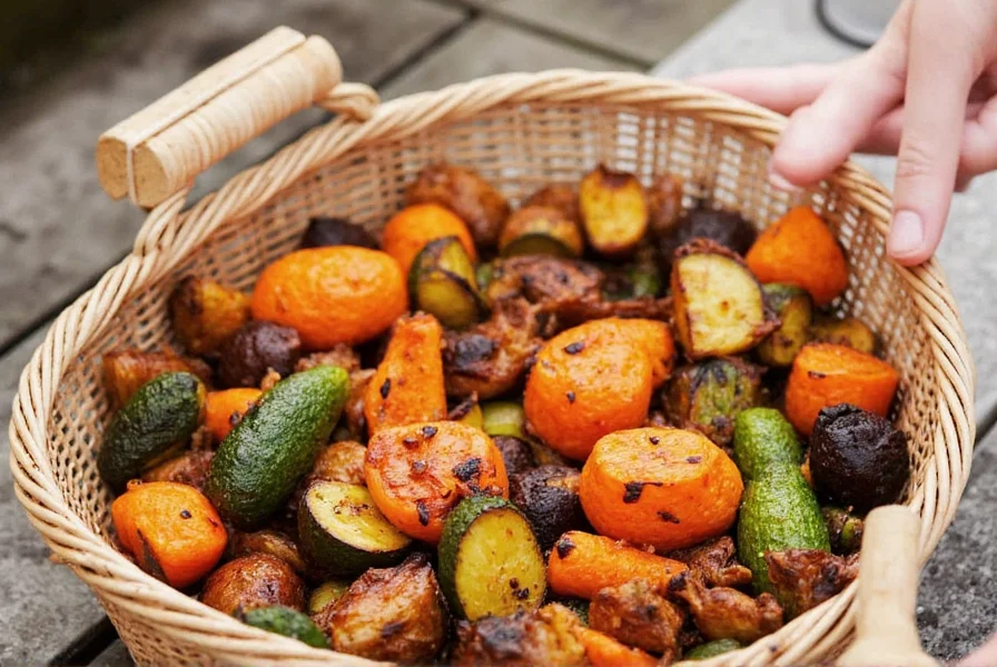 Grilled vegetables in a metal basket