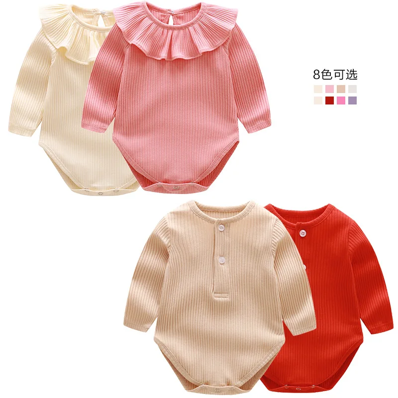 

New baby romper suit one piece clothing baby crawl lotus leaf pit strip newborn long-sleeved bag fart clothing, Picture shows