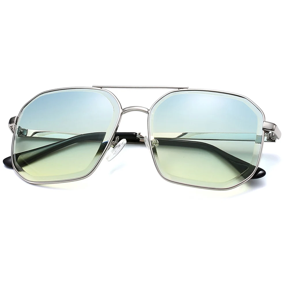 

Double bridge blue green lens fashion oversized metal men sunglasses