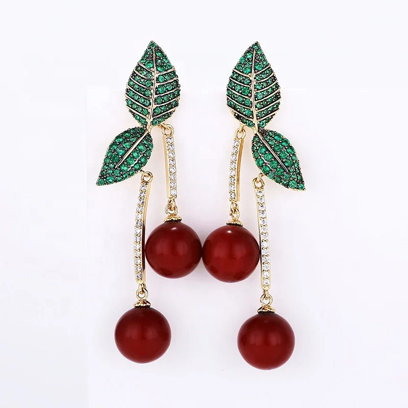 

Elegant Red Cherry Earrings Lovely Cubic Zircon Fruit Drop Earrings Fashion Women Jewelry