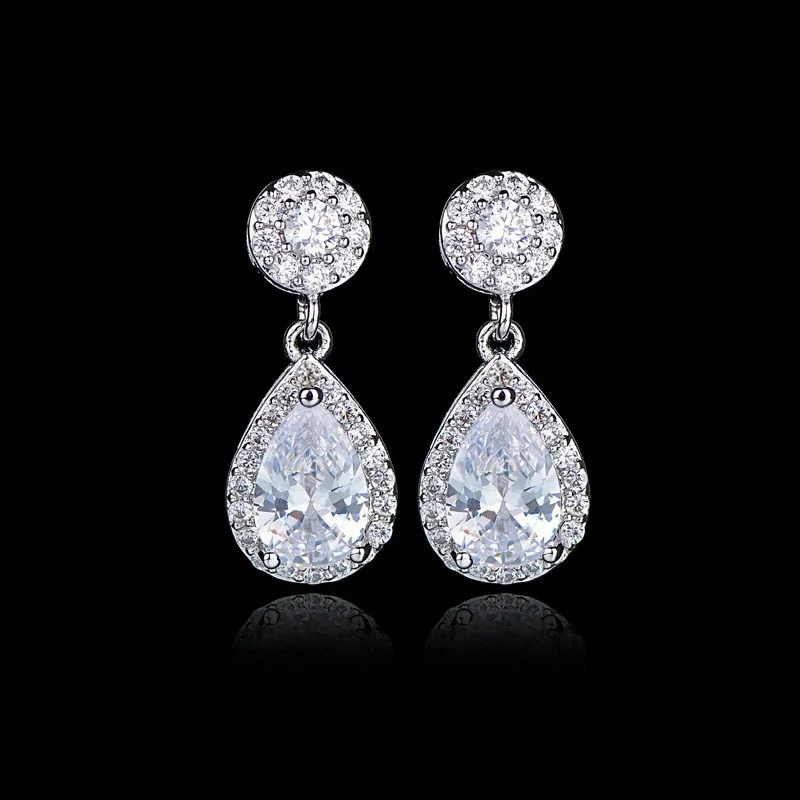 

Luxury Classic Water Drop Shaped Cubic Zircon Crystal Bridal Earrings Wedding Jewelry For Brides Bridesmaid earrings, Customized color