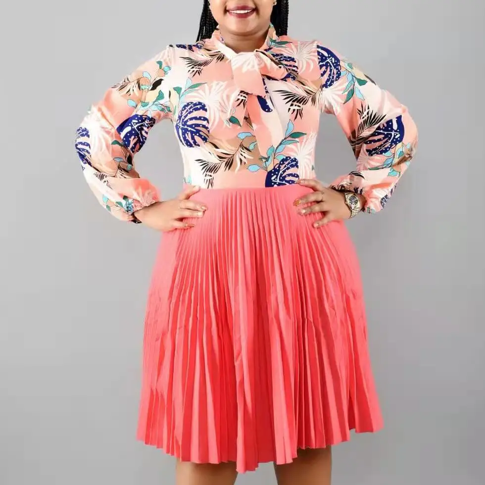 African Dresses for Women Summer African Women Long Sleeve Printing Knee-length Dress African Clothes  Print Dresses