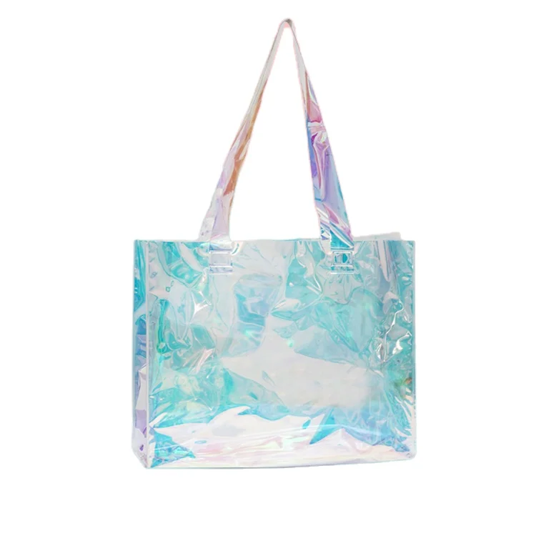 

Custom fashion beach jelly tote bag candy handbag holographic holographic shopping bag