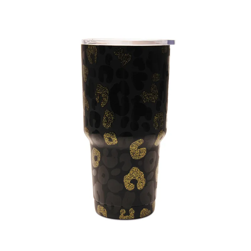 

Stainless Steel Vacuum Insulated Tumbler with Lid Gold Glitter Black Leopard Tiedye Travel Mug Beverage Cup DOM-1161175, Picture shown