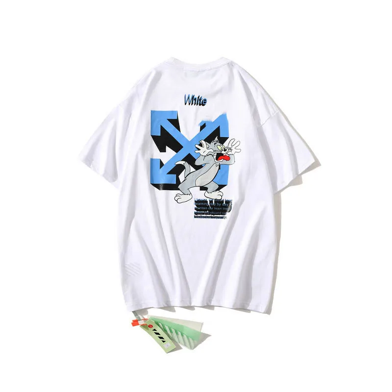 

Unisex off custom whites fitted t-shirt printing cartoon pattern white plus size designer men's o-neck t-shirts for women, White/black