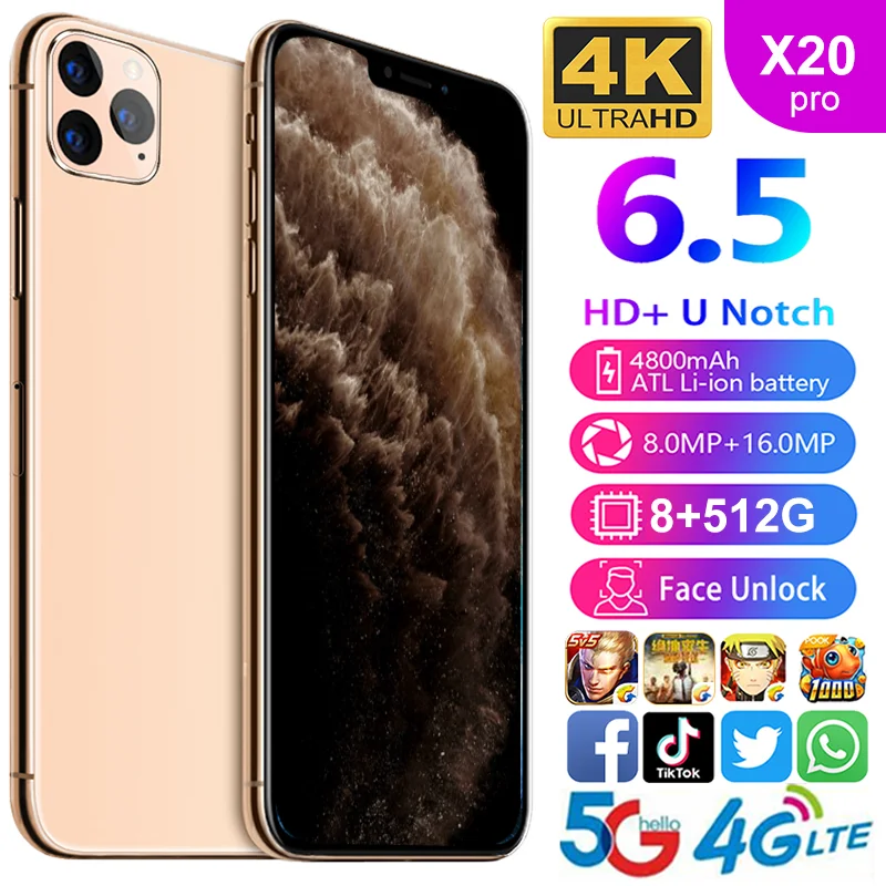 

6.7 Inch dual sim card Hot sell Smartphone Face/Fingerprint Unlock 128GB mtk6592 Octa Core Dual Smart X20 pro Smartphone, White,black,gold,green