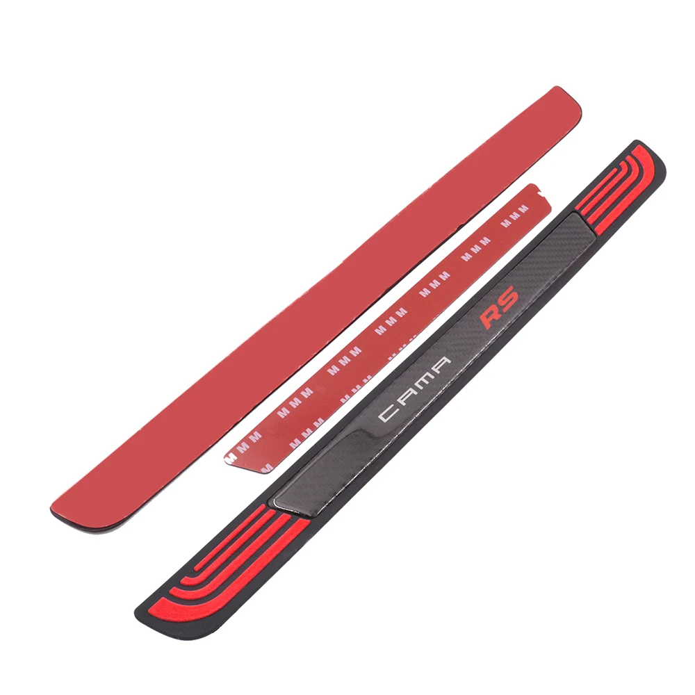 Cmr 100carbon Fiber Red Rubber Car Door Scuff Sill Cover Panel Step