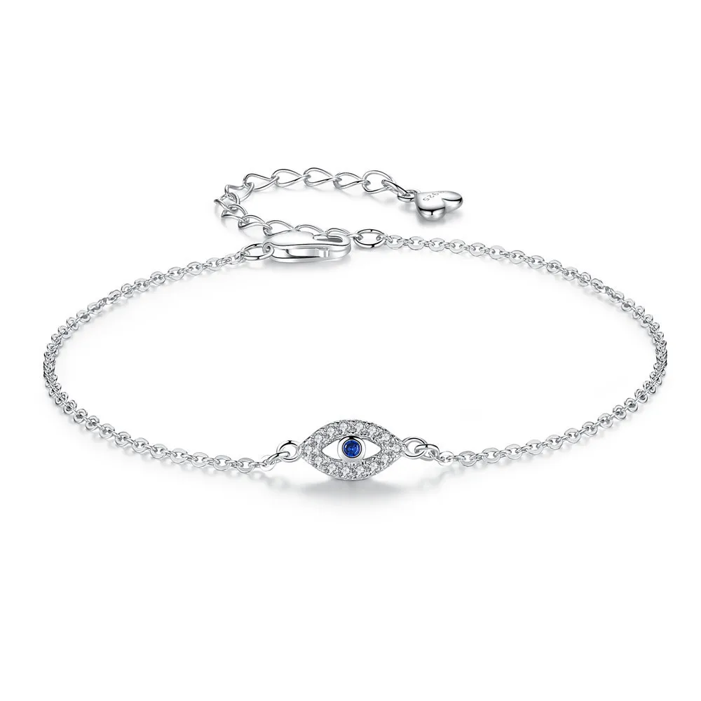 High Quality Luxury Women Real 925 Sterling Silver Bracelet Eye of Evil Blue Stone Link Tennis Bracelets Bangles for Women