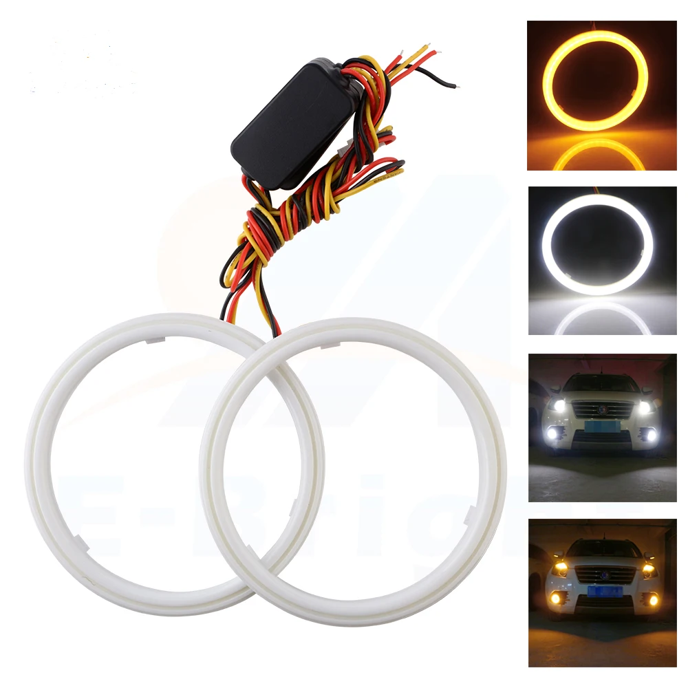90MM Car Headlight Halo Ring LED Angel Eyes Light White Drive Yellow Turn Signal